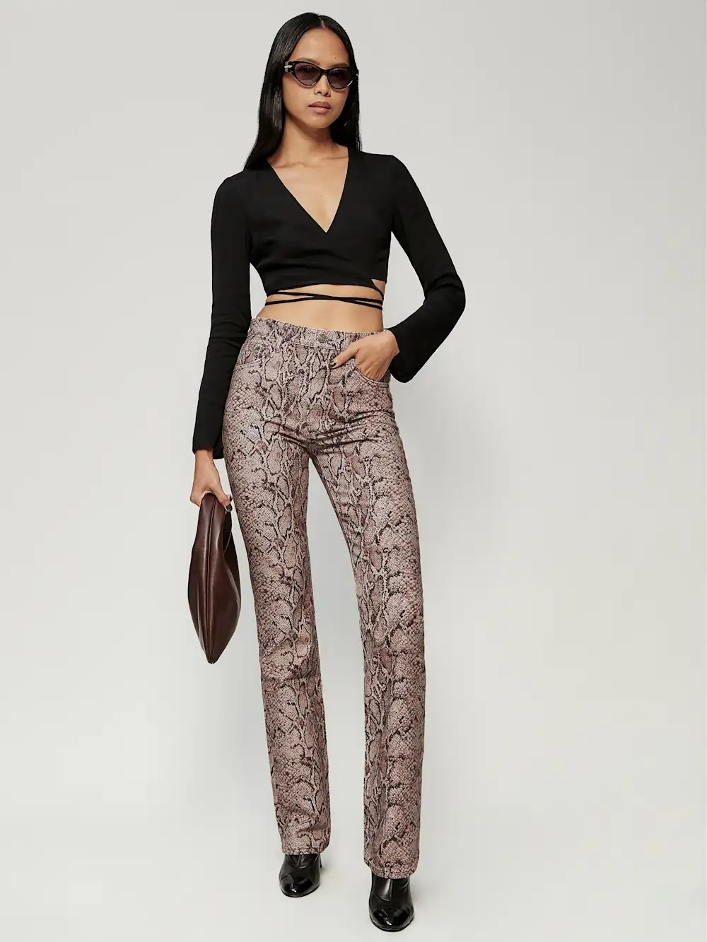 Reformation Peyton Snake High Rise Bootcut Jeans Size 24 Animal Print Party